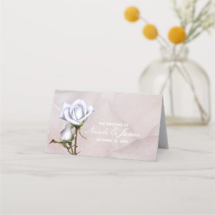 Romantische weiße Rosen Eleganter Hochzeitstisch Platzkarte