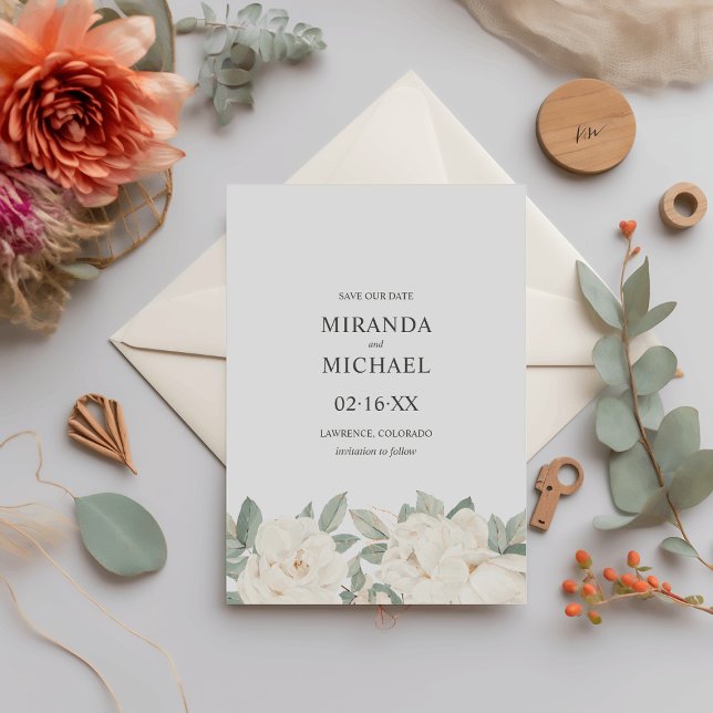 Romantische Weiße Rosen Elegantes WEDDING Save The Date (Von Creator hochgeladen)