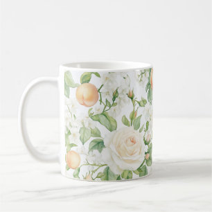 Romantische weiße Rosen Florale Pfirsiche Kaffeetasse