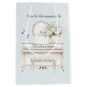 Romantische weiße Rosen Klavier Leben ist nur ein Mittlere Geschenktüte