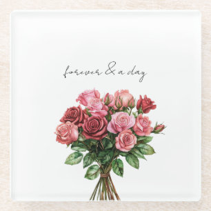 Romantische weiße rote rosa Rosen Blumenhochzeit Glasuntersetzer