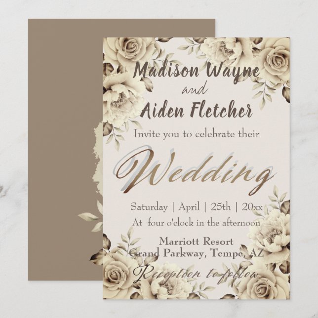 Romantische weiße rustikale Rose Hochzeitsfeiern Einladung (Vorne/Hinten)