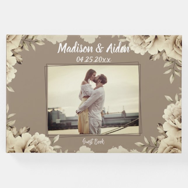 Romantische weiße rustikale Rose Hochzeitsfest Fot Gästebuch (Vorderseite)