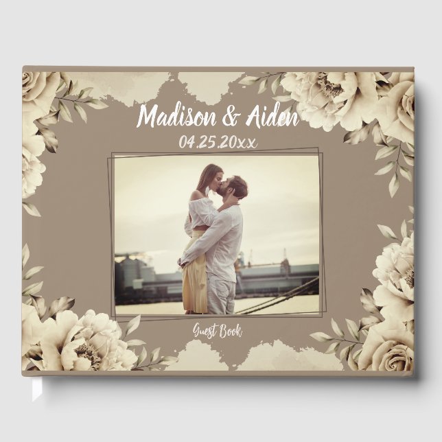 Romantische weiße rustikale Rose Hochzeitsfest Fot Gästebuch (Vorderseite)