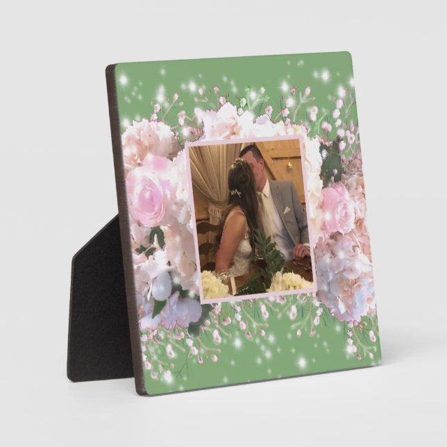 Romantische weiße Spitzen-Hydrangeas, rosa Rosen Fotoplatte (Vorderseite)