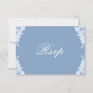 Romantische weiße Spitzen und blaue Hochzeitskarte RSVP Karte