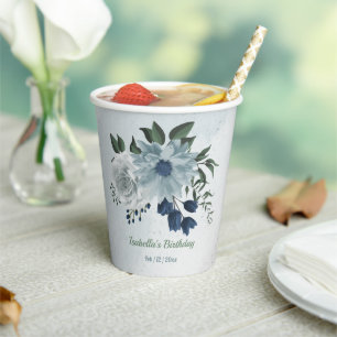 romantische weiße staubige &navyblaue florale Grün Pappbecher