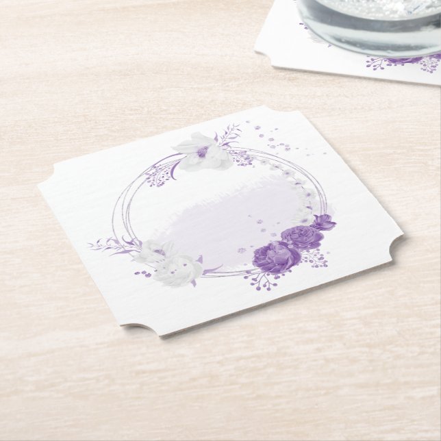 romantische, weiße und lila Hochzeit Untersetzer (angewinkelt)