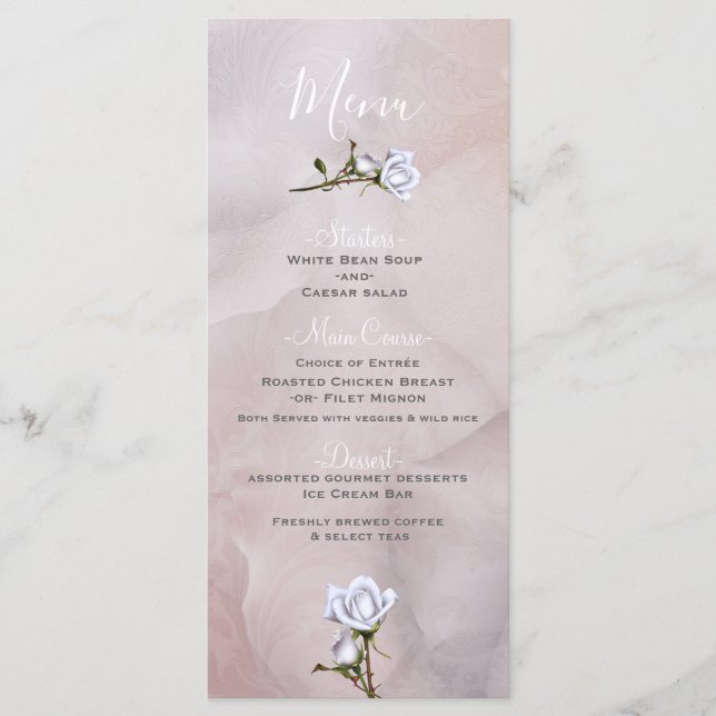 Romantische Weißrosen Elegantes Glam Wedding Menu Menükarte (Vorderseite)