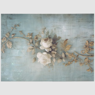 Romantische Weißrosen Goldschrift barocke Ornament Seidenpapier