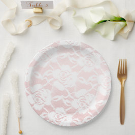 Romantische Weißrosen Pink Ombre Wedding Pappteller