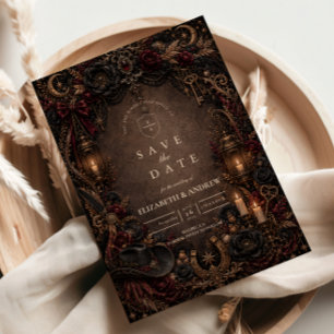 Romantische westliche Gotik-Hochzeit Save The Date