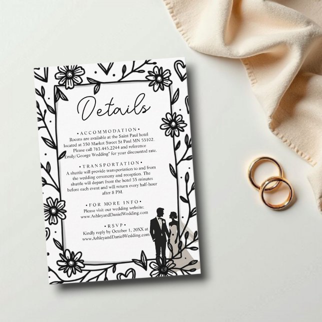 Romantische Whimsical Black and White Couple Weddi Begleitkarte (Von Creator hochgeladen)