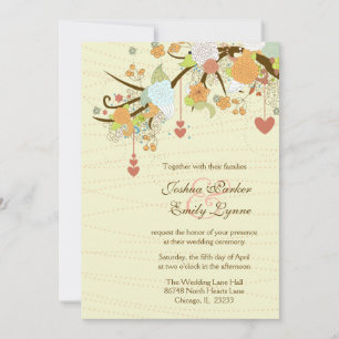 Romantische whimsical Blume + Herz Hochzeit einlad Einladung