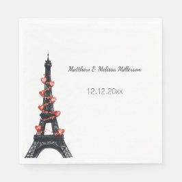 Romantische White Hearts Eiffelturm Hochzeit Serviette