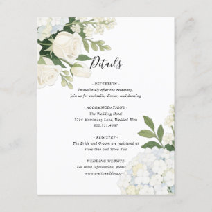 Romantische White Hydrangea Rose Elegante Hochzeit Begleitkarte