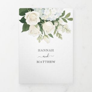 Romantische White Hydrangea Rose Elegante Hochzeit Dreifach Gefaltete Einladung