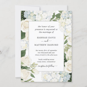 Romantische White Hydrangea Rose Elegante Hochzeit Einladung