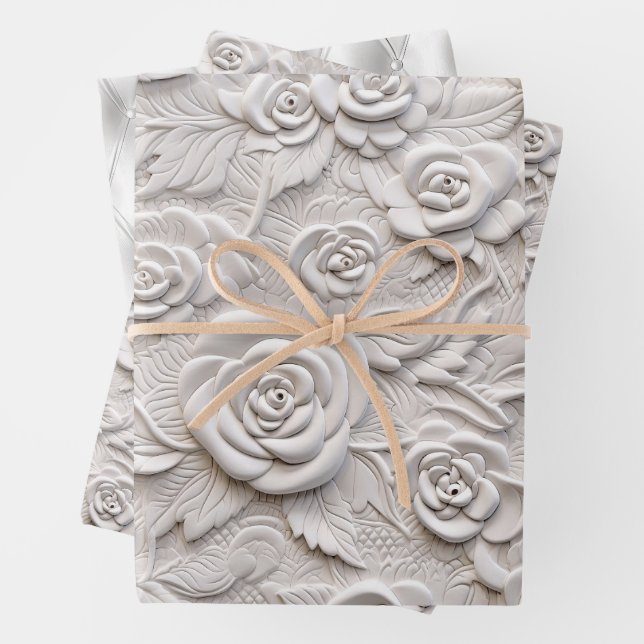 Romantische White Roses Imitats Leather Wedding Geschenkpapier Set (Beispiel)