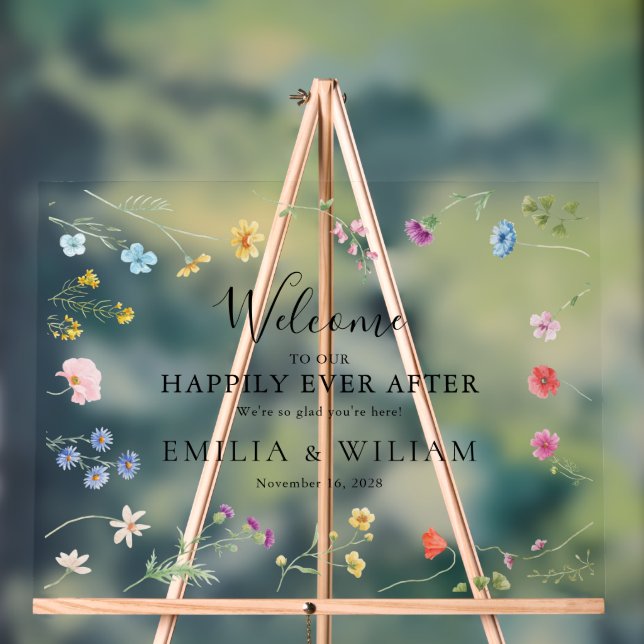 Romantische Wildblume Hochzeit Willkommen Mattiert Acrylschild (Neutral)