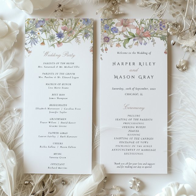 Romantische Wildblume Hochzeitsprogramm Pastellfar Einladung (Von Creator hochgeladen)