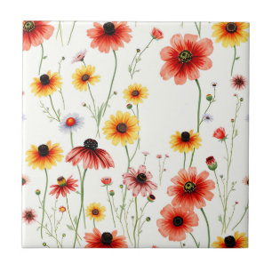Romantische Wildblume mit Poppies und Daisies Fliese