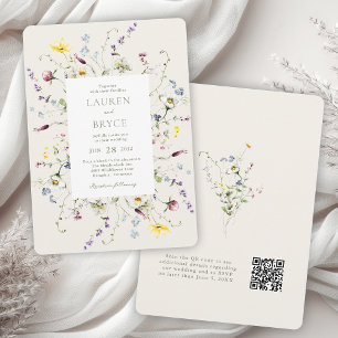 Romantische Wildblumen Botanische Hochzeit QR-Code Einladung