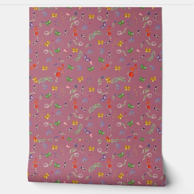 Romantische Wildblumen gemustert Tapete (Abrollen)