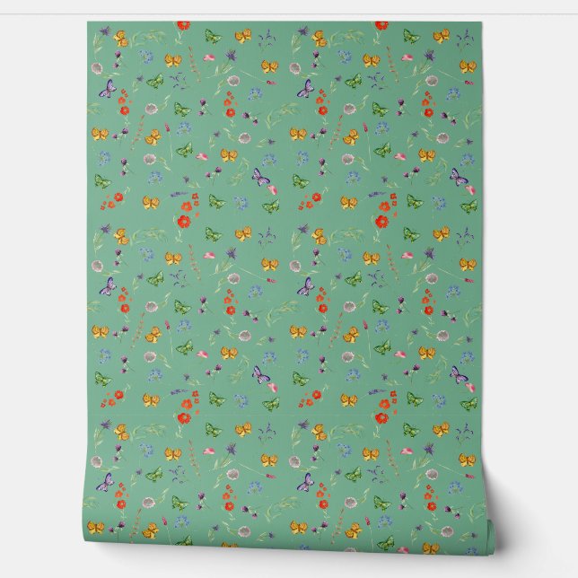 Romantische Wildblumen gemustert Tapete (Abrollen)