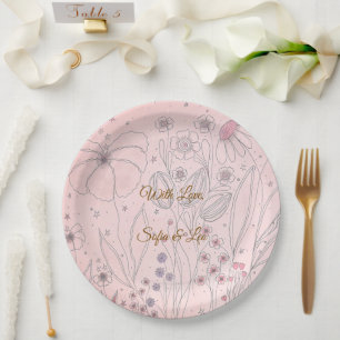 Romantische Wildblumen-Hochzeitsgeschenk-Aufkleber Pappteller