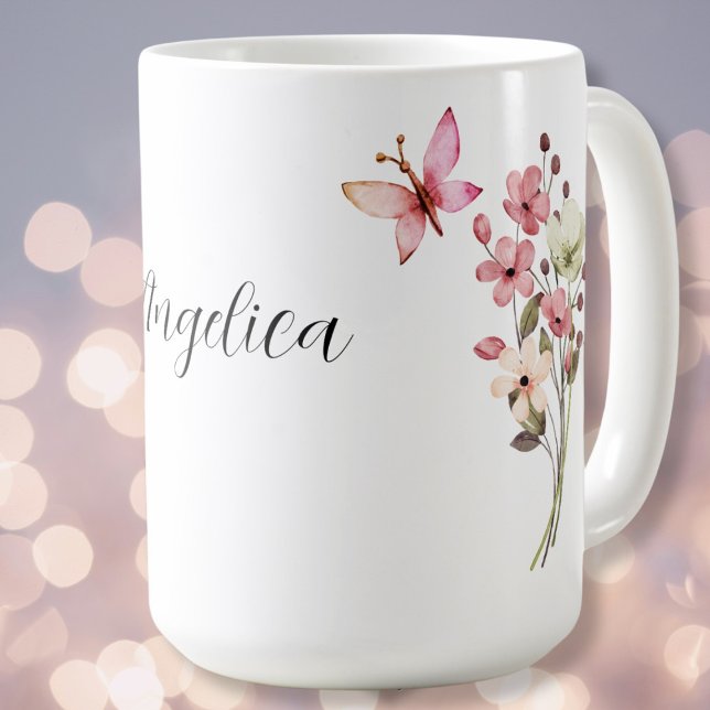 Romantische Wildblumen, Libelle, Schmetterlingsnam Kaffeetasse (Von Creator hochgeladen)