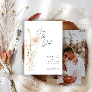 Romantische Wildblumen mit Golddruck und Blush Save The Date