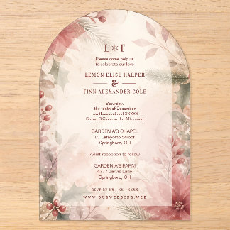 Romantische Winter-Blumen-Hochzeit in Blush-Pink T Acryleinladungen