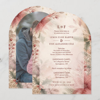 Romantische Winter-Blumen-Hochzeit in rosafarbenem Einladung