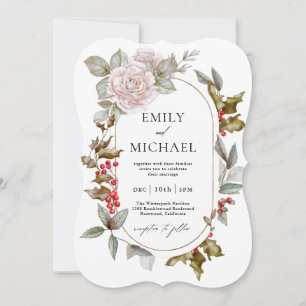 Romantische Winterflorale und Evergreens Wedding Einladung
