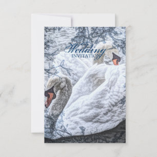 romantische Winterhochzeit am See mit weißen Schwä Einladung