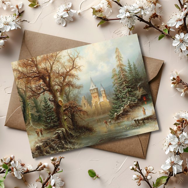 Romantische Winterlandschaft mit Eis-Skatern Postkarte (Von Creator hochgeladen)