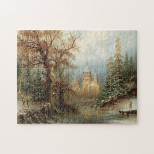 Romantische Winterlandschaft mit Eis-Skatern Puzzle