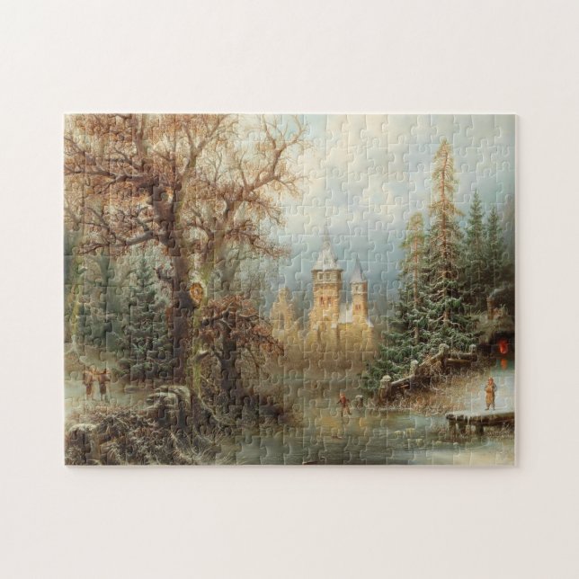 Romantische Winterlandschaft mit Eis-Skatern Puzzle (Horizontal)
