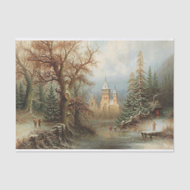 Romantische Winterlandschaft mit Eis-Skatern Seidenpapier (Vorderseite)