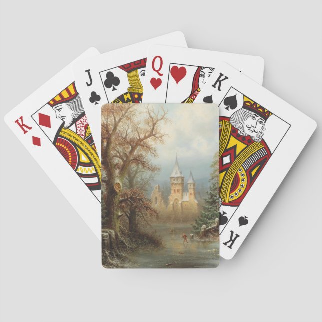 Romantische Winterlandschaft mit Eis-Skatern Spielkarten (Rückseite)