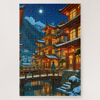 Romantische Winternacht in einer japanischen Onsen Puzzle
