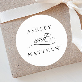 Romantische Wirble Kalligrafie-Hochzeit Runder Aufkleber