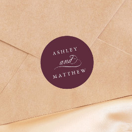 Romantische Wirble Kalligrafie Hochzeitburgund Runder Aufkleber