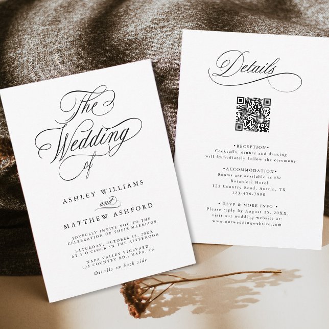 Romantische Wirble Kalligraphie auf einer Hochzeit Einladung (Front & Back)