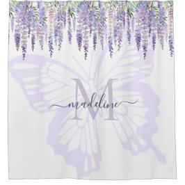 Romantische Wisteria & Butterfly Monogramm Name Duschvorhang