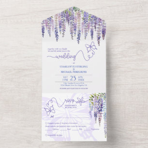 Romantische Wisteria Garden Hochzeit mit Menü All In One Einladung