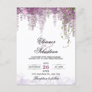 Romantische Wisteria Lila QR Code Wedding Postkarte