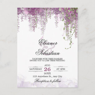Romantische Wisteria Lila QR Code Wedding Postkarte