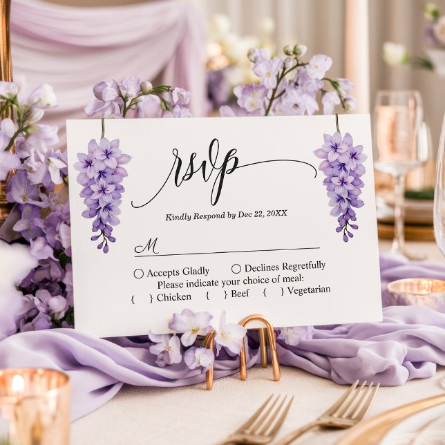 Romantische Wisteria Script Floral Wedding RSVP Ca Karte (Von Creator hochgeladen)